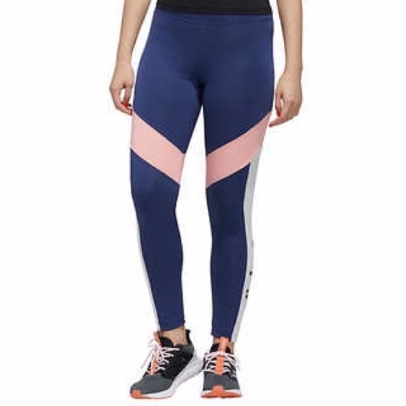 ADIDAS BLUE AND PINK LOGO HIGH RISE TIGHTS MEDIUM - Picture 2 of 15
